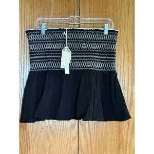 NWT Mes Demoiselles Mini Skirt Black White 42 US 10 PullOn Smocked Ruffle Tiered
